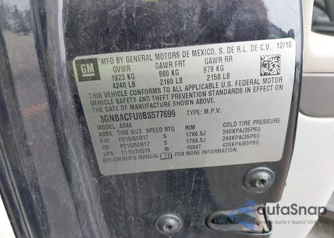 2011 Chevrolet Hhr Lt из США, поврежденный, VIN 3GNBACFU8BS577699